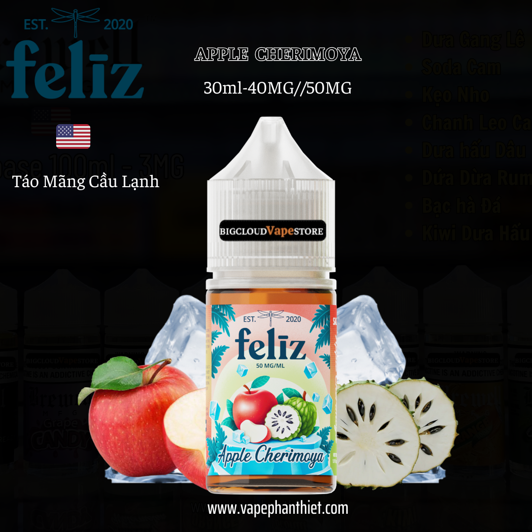 Feliz Salt 30ml 40MG//50MG Táo Mãng cầu Lạnh